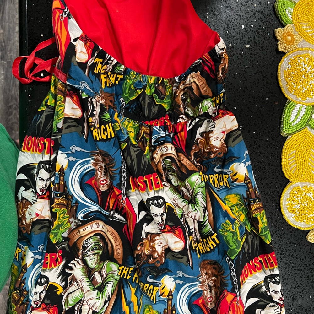 Little girls Hemet size 5-6 halter dress  classic monster print